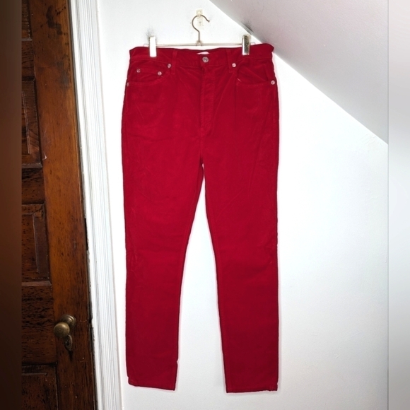 RE/DONE Cropped High-rise Stretch-velvet Skinny Pants In Red Size 30 - Picture 1 of 11